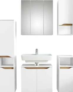 Saphir Badmöbel-Set »Quickset 5-teilig, Waschbeckenunterschrank mit LED-Spiegelschrank« 5 Stk. tlg.