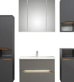 Saphir Badmöbel-Set »Quickset 5-teilig, Keramik-Waschtisch und LED-Spiegelschrank« 7 Stk. tlg.