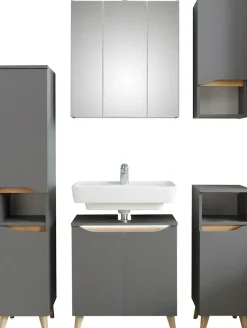 Saphir Badmöbel-Set »Quickset 5-teilig, Waschbeckenunterschrank mit LED-Spiegelschrank« 6 Stk. tlg.