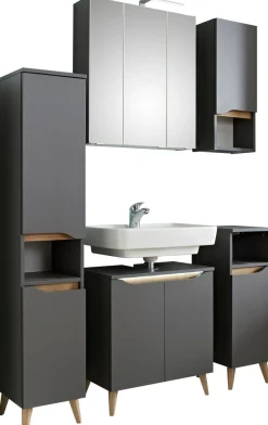 Saphir Badmöbel-Set »Quickset 5-teilig, Waschbeckenunterschrank mit LED-Spiegelschrank« 6 Stk. tlg.