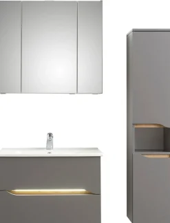 Saphir Badmöbel-Set »Quickset 3-teilig, Keramik-Waschtisch und LED-Spiegelschrank« 5 Stk. tlg.
