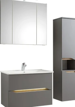 Saphir Badmöbel-Set »Quickset 3-teilig, Keramik-Waschtisch und LED-Spiegelschrank« 5 Stk. tlg.
