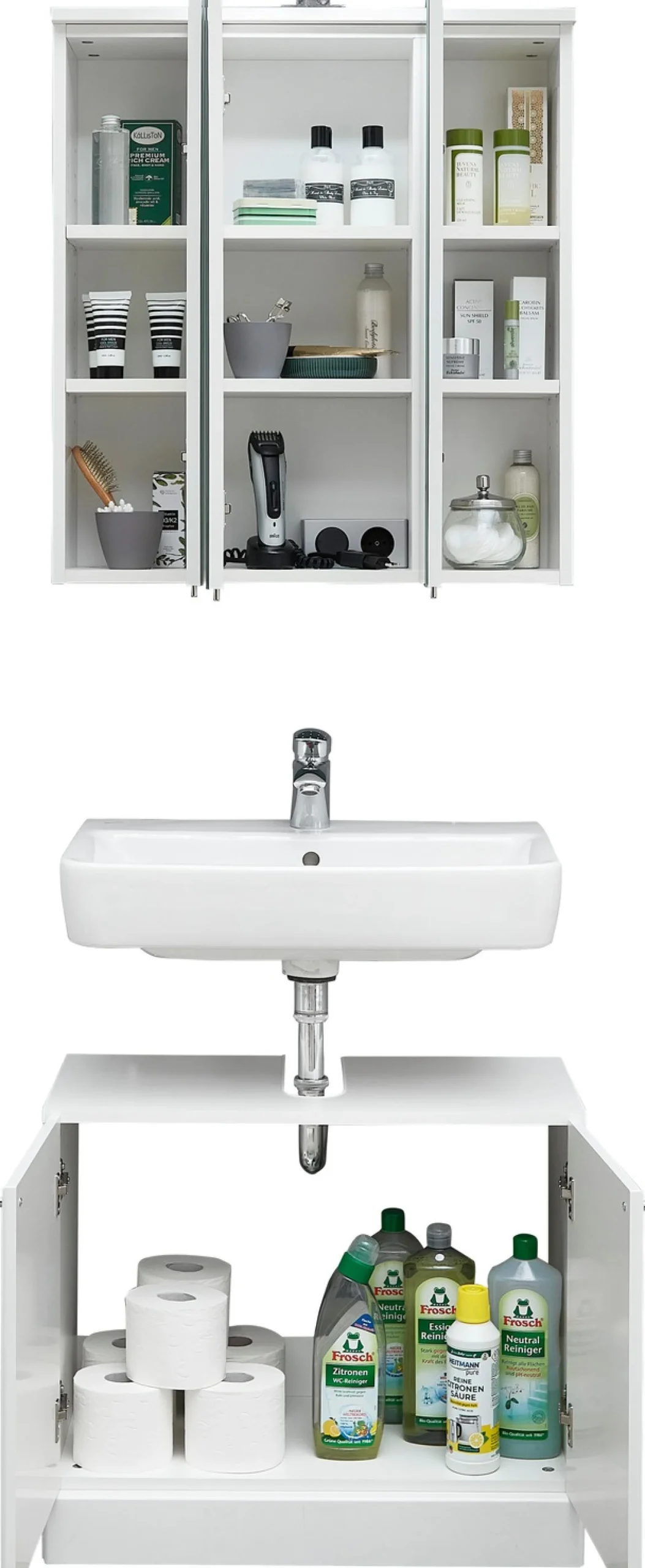 Saphir Badmöbel-Set »Quickset 955 2-teilig, Waschbeckenunterschrank und LED-Spiegelschrank« Set, 2 Stk. tlg.