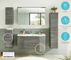 Saphir Badmöbel-Set »Quickset 3-teilig, Mineralmarmor-Waschtisch und LED-Spiegelschrank« 4 Stk. tlg.