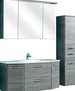Saphir Badmöbel-Set »Quickset 3-teilig, Mineralmarmor-Waschtisch und LED-Spiegelschrank« 4 Stk. tlg.