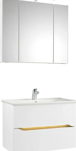 Saphir Badmöbel-Set »Quickset 2-teilig, Keramikwaschtisch mit LED-Spiegelschrank« 4 Stk. tlg.