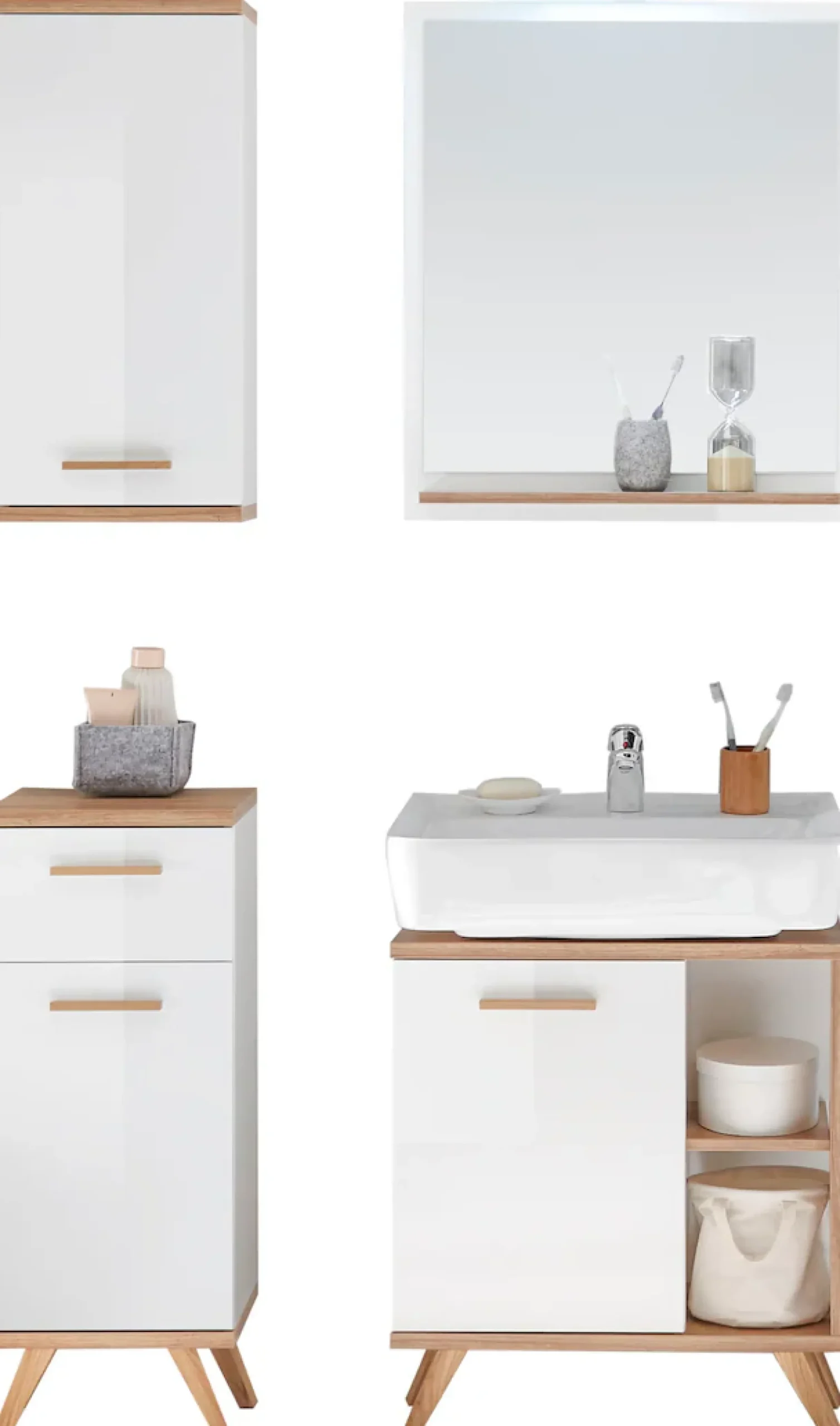 Saphir Badmöbel-Set »Quickset 4-teilig, Waschbeckenunterschrank mit LED-Spiegel« 5 Stk. tlg.