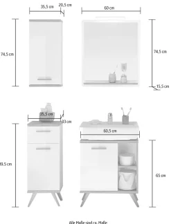 Saphir Badmöbel-Set »Quickset 4-teilig, Waschbeckenunterschrank mit LED-Spiegel« 5 Stk. tlg.