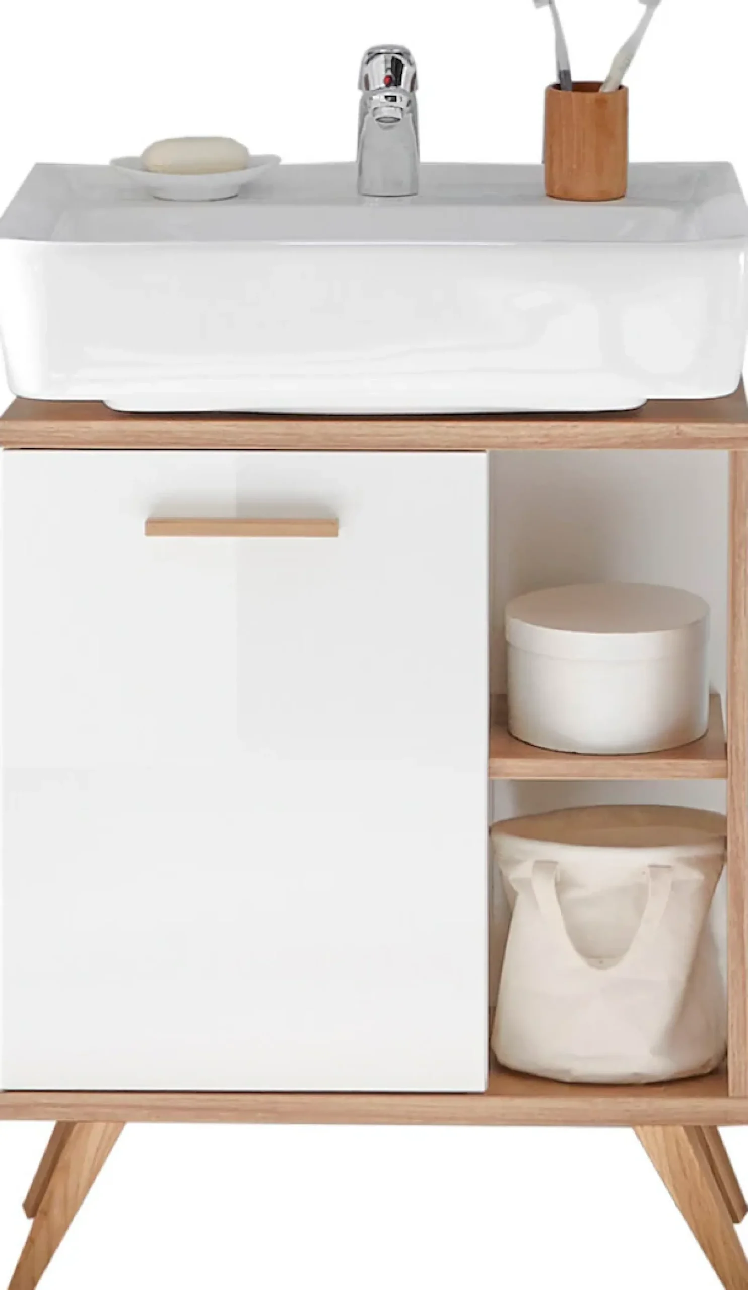Saphir Badmöbel-Set »Quickset 4-teilig, Waschbeckenunterschrank mit LED-Spiegel« 5 Stk. tlg.