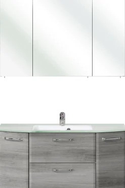 Saphir Badmöbel-Set »Quickset 2-teilig, Glaswaschtisch mit LED-Spiegelschrank, 115 cm breit« 2 Stk. tlg.