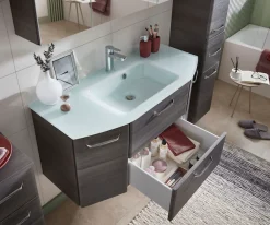 Saphir Badmöbel-Set »Quickset 2-teilig, Glaswaschtisch mit LED-Spiegelschrank, 115 cm breit« 2 Stk. tlg.