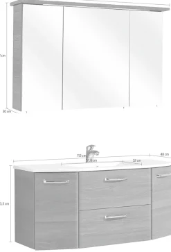 Saphir Badmöbel-Set »Quickset 2-teilig, Glaswaschtisch mit LED-Spiegelschrank, 115 cm breit« 2 Stk. tlg.