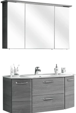 Saphir Badmöbel-Set »Quickset 2-teilig, Glaswaschtisch mit LED-Spiegelschrank, 115 cm breit« 2 Stk. tlg.