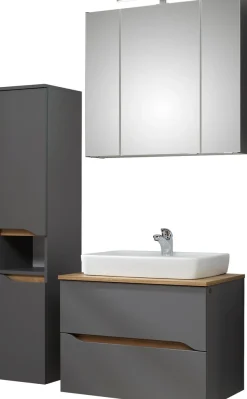 Saphir Badmöbel-Set »Quickset 3-teilig, Keramik-Aufsatzbecken mit LED-Spiegelschrank« 3 Stk. tlg.