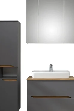 Saphir Badmöbel-Set »Quickset 3-teilig, Keramik-Aufsatzbecken mit LED-Spiegelschrank« 3 Stk. tlg.