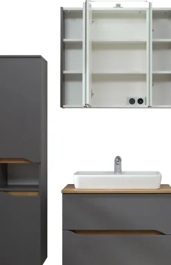 Saphir Badmöbel-Set »Quickset 3-teilig, Keramik-Aufsatzbecken mit LED-Spiegelschrank« 3 Stk. tlg.