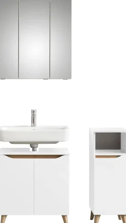 Saphir Badmöbel-Set »Quickset 3-teilig, Waschbeckenunterschrank mit LED-Spiegelschrank« 7 Stk. tlg.