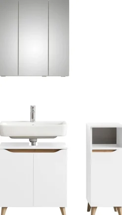 Saphir Badmöbel-Set »Quickset 3-teilig, Waschbeckenunterschrank mit LED-Spiegelschrank« 7 Stk. tlg.