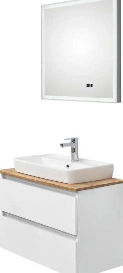 Saphir Badmöbel-Set »Quickset 360 2-teilig, Keramik-Aufsatzbecken mit LED-Spiegel« 4 Stk. tlg.
