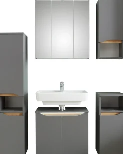 Saphir Badmöbel-Set »Quickset 5-teilig, Waschbeckenunterschrank mit LED-Spiegelschrank« 6 Stk. tlg.