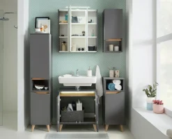 Saphir Badmöbel-Set »Quickset 5-teilig, Waschbeckenunterschrank mit LED-Spiegelschrank« 6 Stk. tlg.