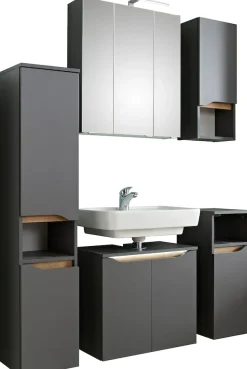 Saphir Badmöbel-Set »Quickset 5-teilig, Waschbeckenunterschrank mit LED-Spiegelschrank« 6 Stk. tlg.