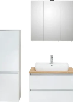 Saphir Badmöbel-Set »Quickset 360 3-teilig, Keramik-Aufsatzbecken mit LED-Spiegelschrank« 5 Stk. tlg.