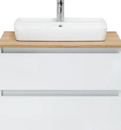 Saphir Badmöbel-Set »Quickset 360 3-teilig, Keramik-Aufsatzbecken mit LED-Spiegelschrank« 5 Stk. tlg.