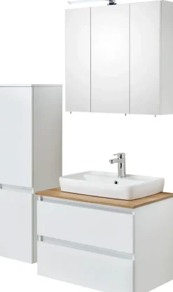 Saphir Badmöbel-Set »Quickset 360 3-teilig, Keramik-Aufsatzbecken mit LED-Spiegelschrank« 5 Stk. tlg.