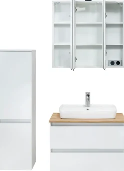 Saphir Badmöbel-Set »Quickset 360 3-teilig, Keramik-Aufsatzbecken mit LED-Spiegelschrank« 5 Stk. tlg.