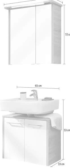 Saphir Badmöbel-Set »Quickset 382 2-teilig, Waschbeckenunterschrank mit LED-Spiegelschrank« 2 Stk. tlg.