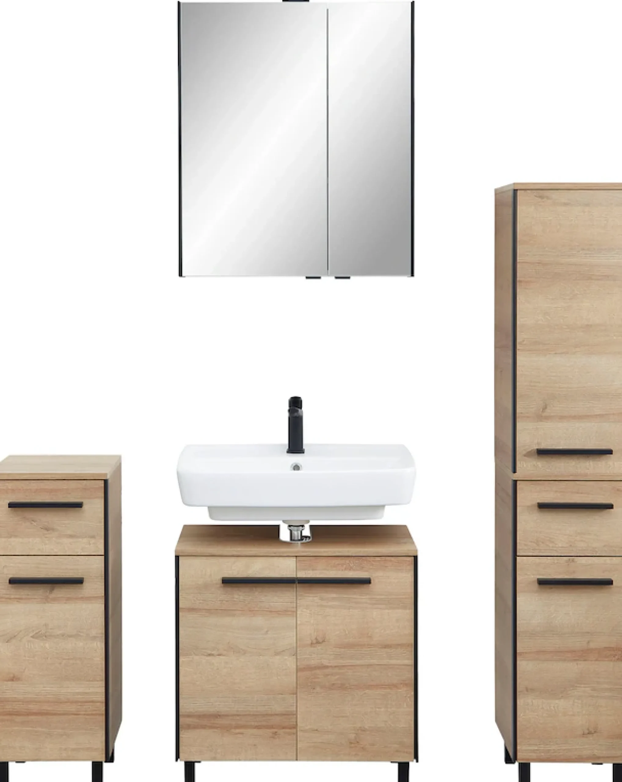 Saphir Badmöbel-Set »Quickset 395 4-teilig, Waschbeckenunterschrank mit LED-Spiegelschrank« 5 Stk. tlg.