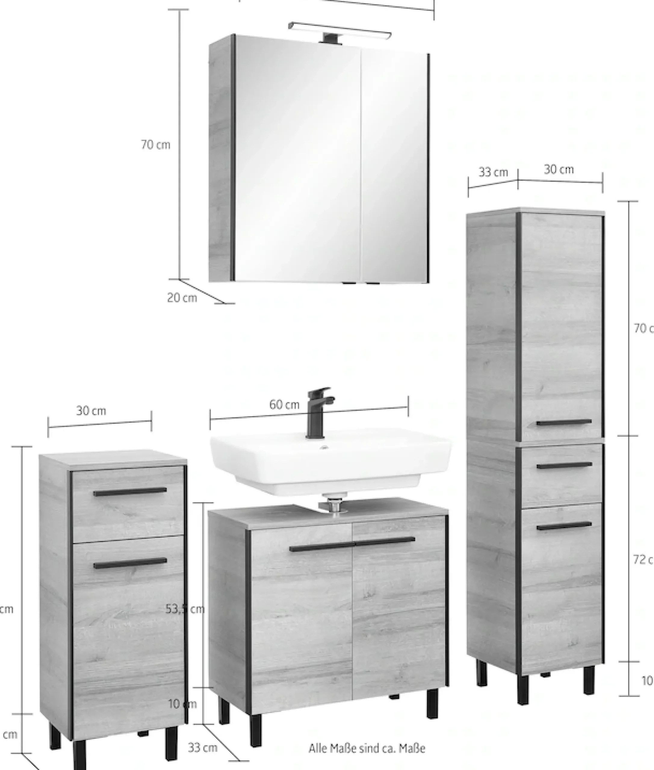 Saphir Badmöbel-Set »Quickset 395 4-teilig, Waschbeckenunterschrank mit LED-Spiegelschrank« 5 Stk. tlg.