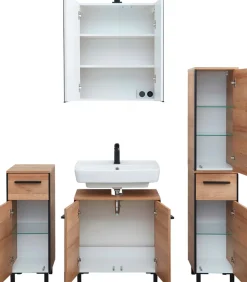 Saphir Badmöbel-Set »Quickset 395 4-teilig, Waschbeckenunterschrank mit LED-Spiegelschrank« 5 Stk. tlg.