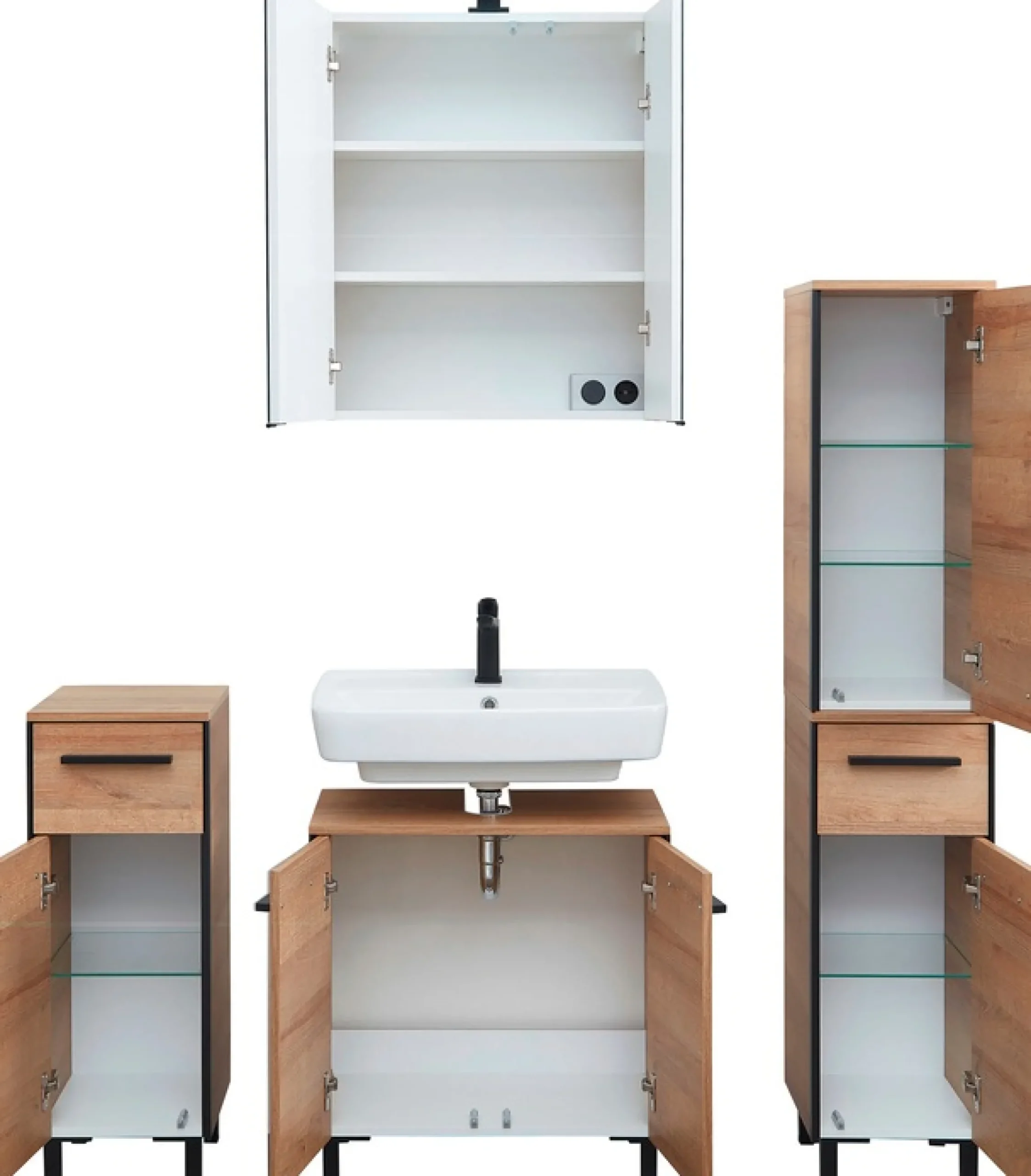 Saphir Badmöbel-Set »Quickset 395 4-teilig, Waschbeckenunterschrank mit LED-Spiegelschrank« 5 Stk. tlg.
