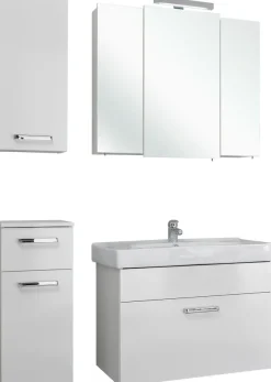 Saphir Badmöbel-Set »Quickset 4-teilig, Keramik-Waschtisch mit LED-Spiegelschrank« 5 Stk. tlg.