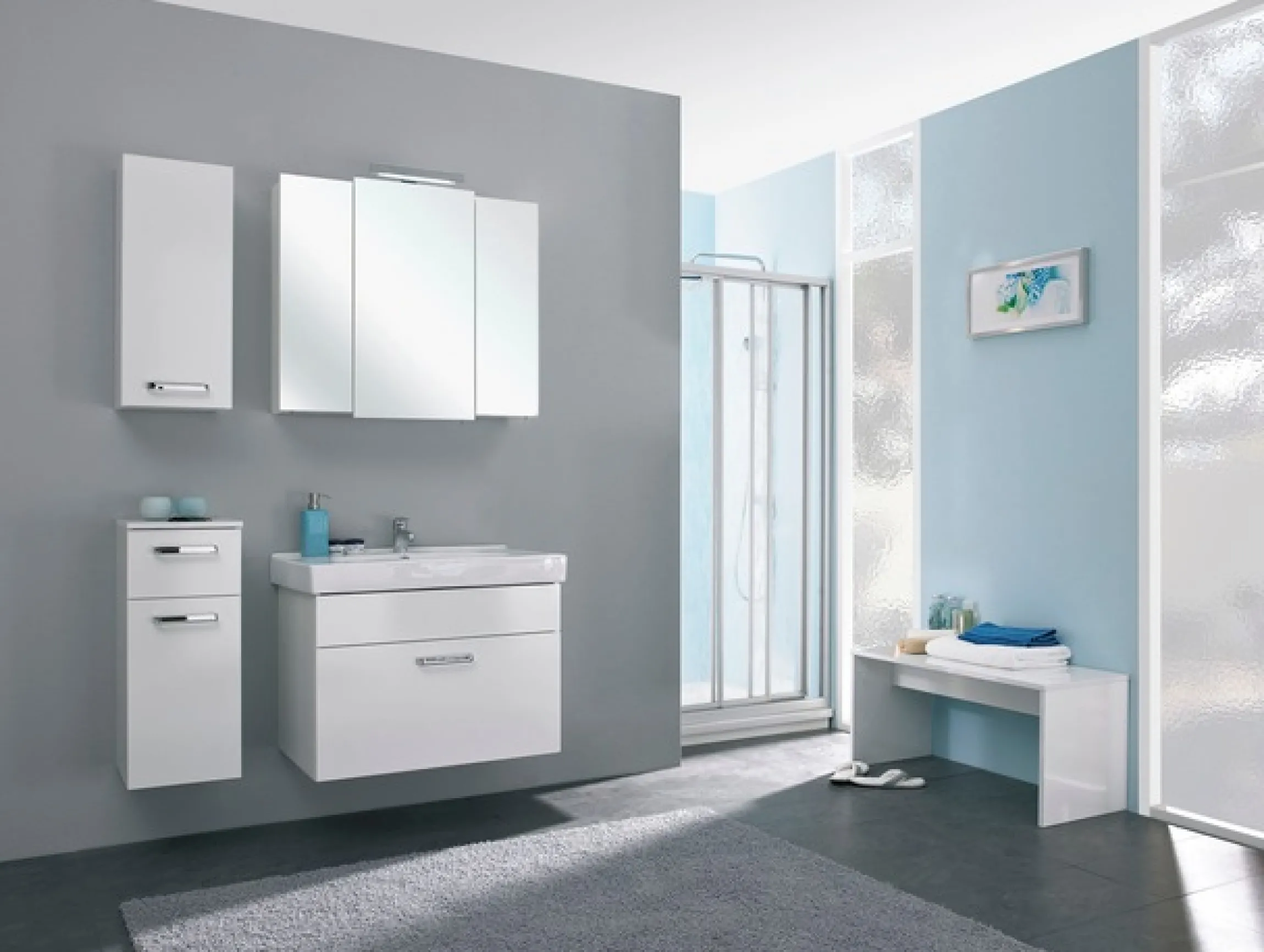 Saphir Badmöbel-Set »Quickset 4-teilig, Keramik-Waschtisch mit LED-Spiegelschrank« 5 Stk. tlg.