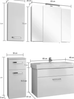 Saphir Badmöbel-Set »Quickset 4-teilig, Keramik-Waschtisch mit LED-Spiegelschrank« 5 Stk. tlg.
