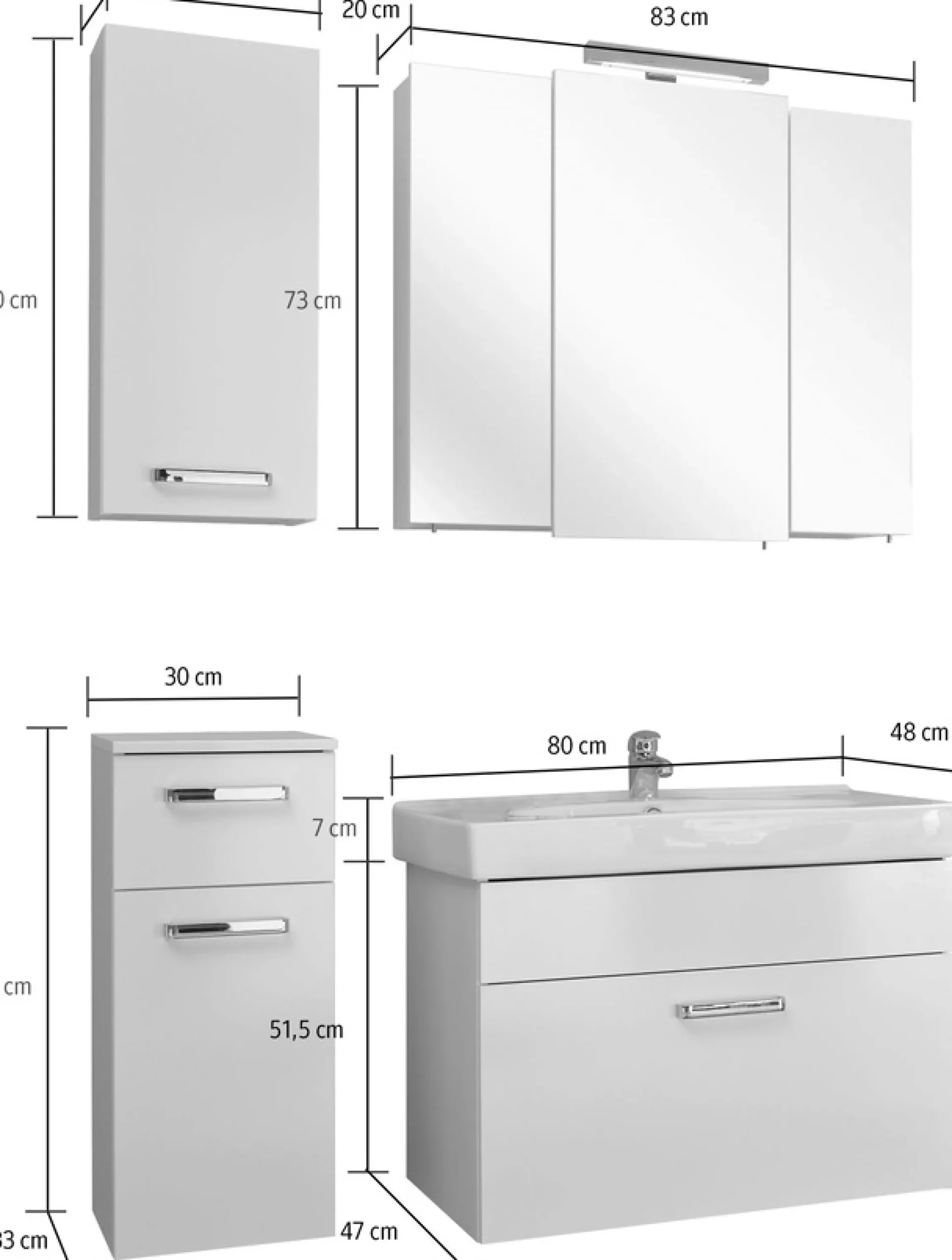 Saphir Badmöbel-Set »Quickset 4-teilig, Keramik-Waschtisch mit LED-Spiegelschrank« 5 Stk. tlg.