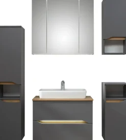 Saphir Badmöbel-Set »Quickset 5-teilig, Keramik-Aufsatzbecken und LED-Spiegelschrank« 8 Stk. tlg.