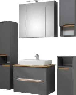 Saphir Badmöbel-Set »Quickset 5-teilig, Keramik-Aufsatzbecken und LED-Spiegelschrank« 8 Stk. tlg.