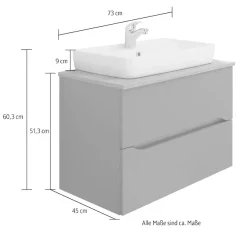Saphir Badmöbel-Set »Quickset 5-teilig, Keramik-Aufsatzbecken und LED-Spiegelschrank« 8 Stk. tlg.