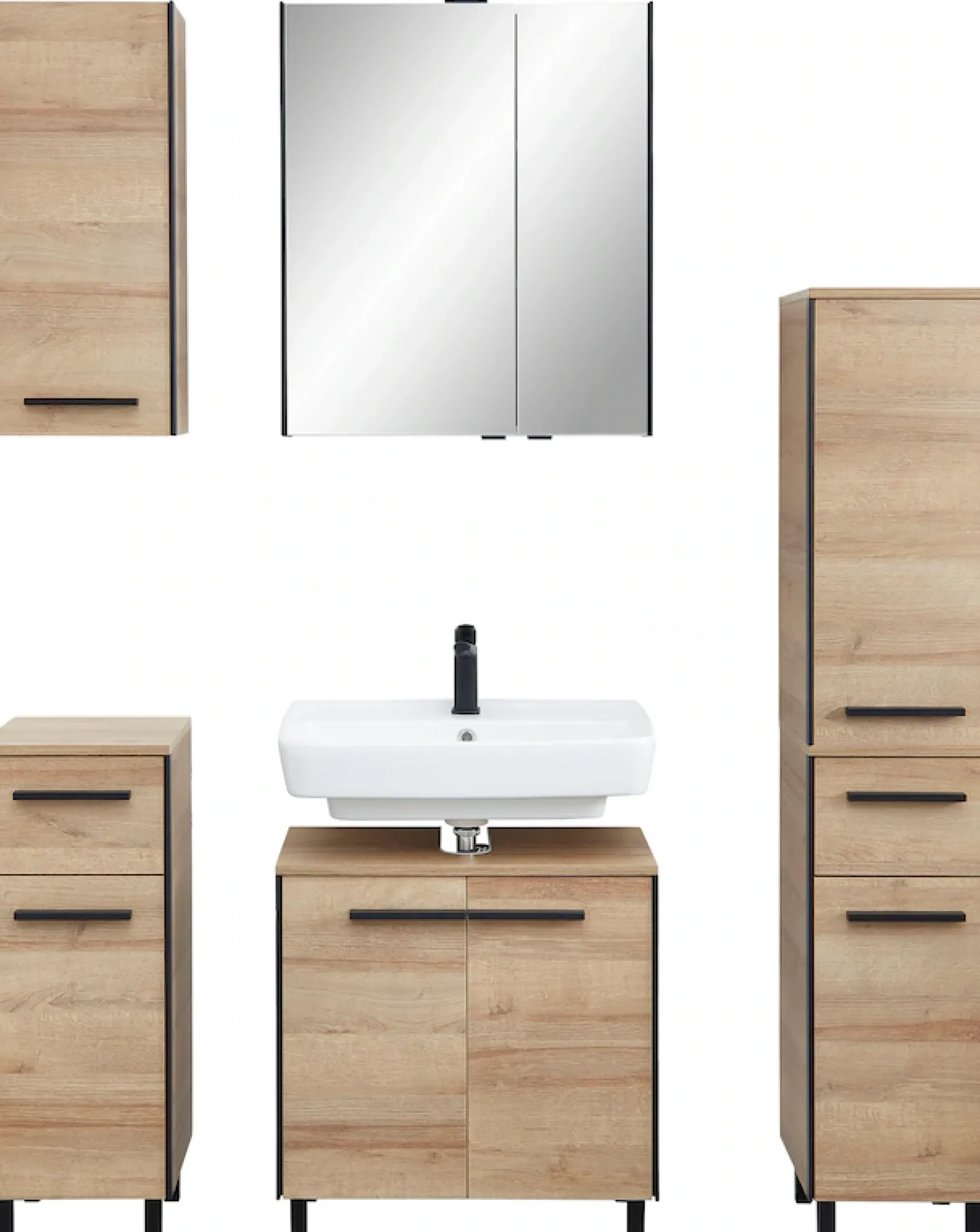 Saphir Badmöbel-Set »Quickset 395 5-teilig, Waschbeckenunterschrank mit LED-Spiegelschrank« 5 Stk. tlg.