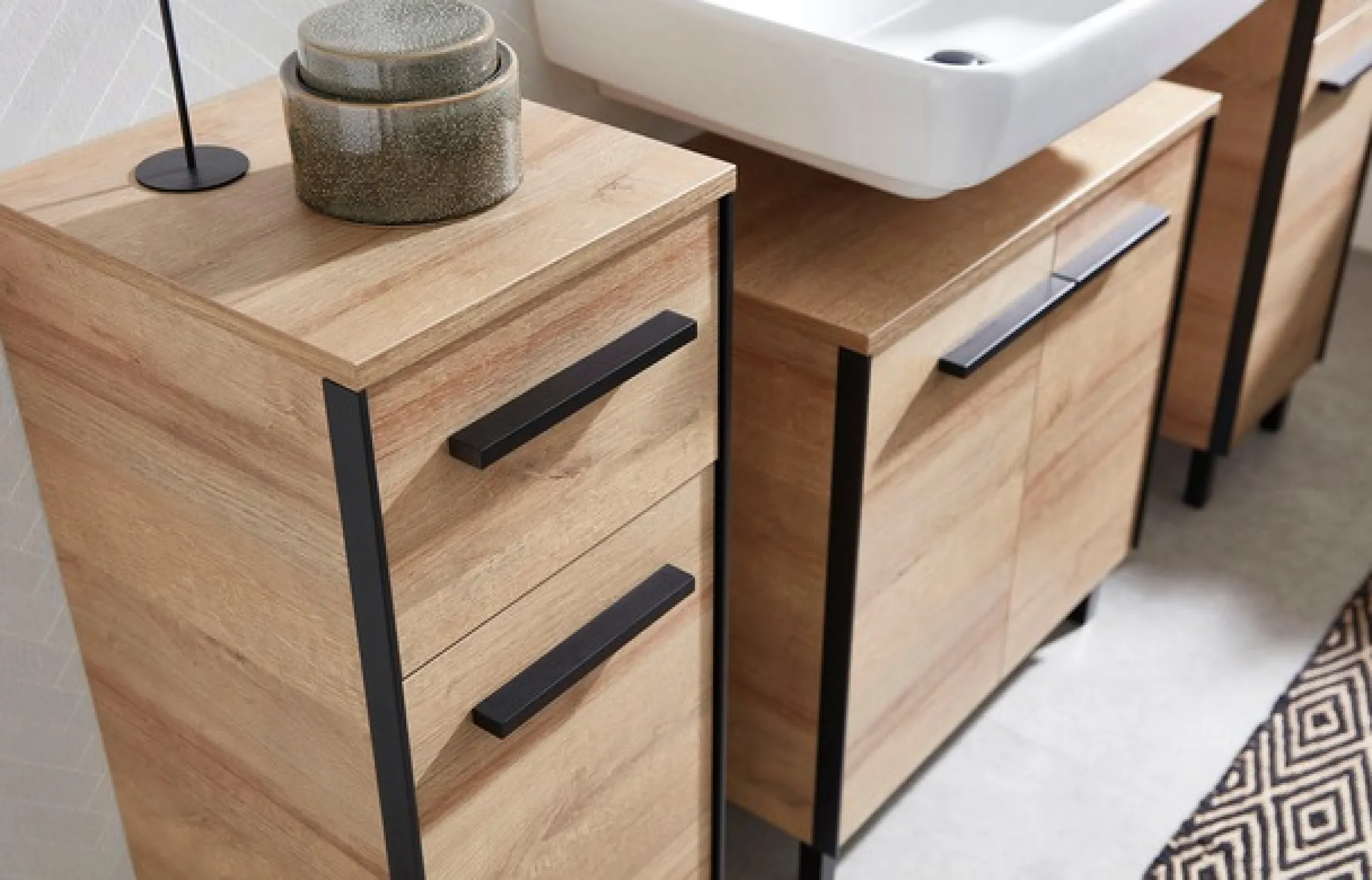 Saphir Badmöbel-Set »Quickset 395 5-teilig, Waschbeckenunterschrank mit LED-Spiegelschrank« 5 Stk. tlg.