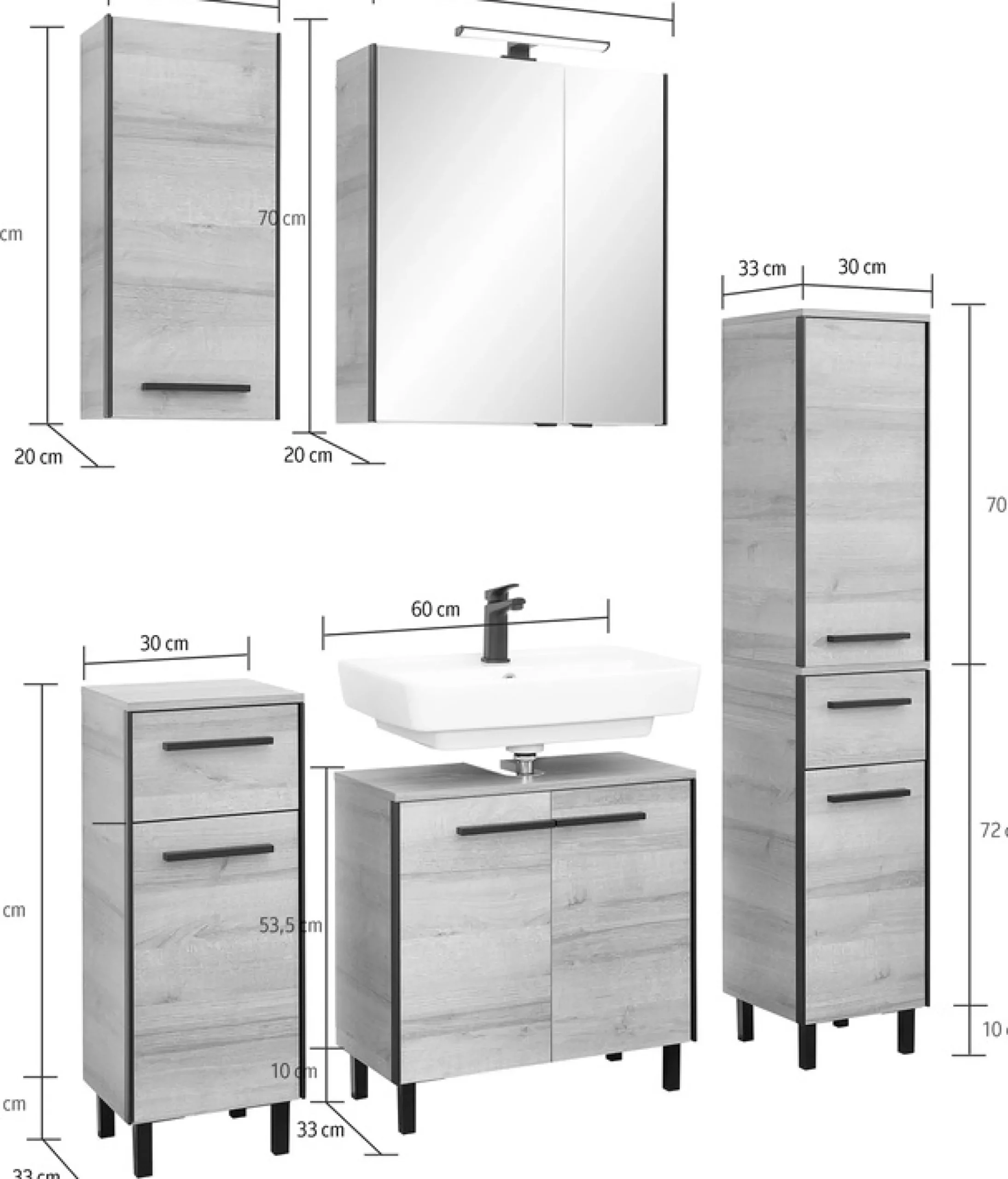 Saphir Badmöbel-Set »Quickset 395 5-teilig, Waschbeckenunterschrank mit LED-Spiegelschrank« 5 Stk. tlg.