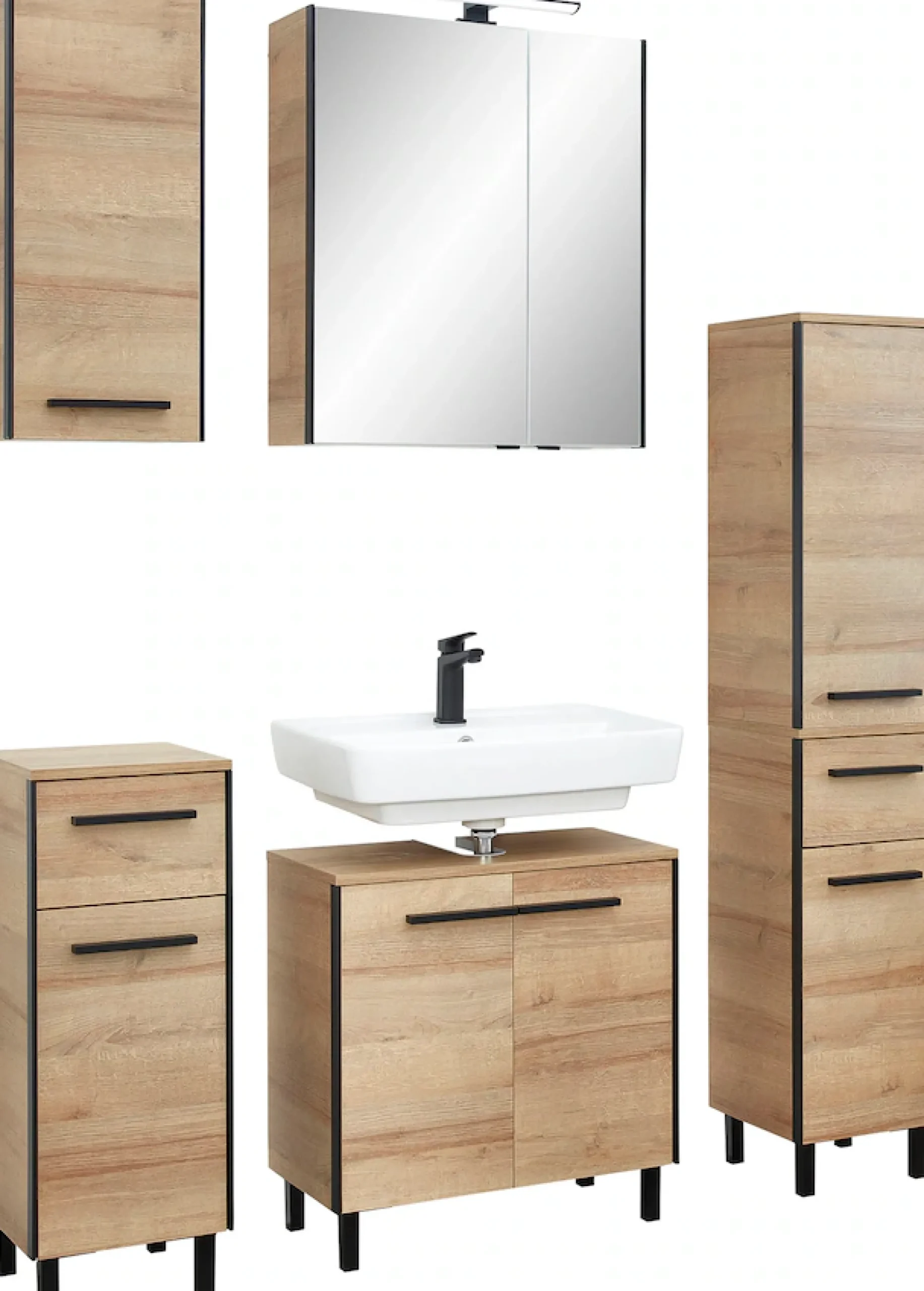 Saphir Badmöbel-Set »Quickset 395 5-teilig, Waschbeckenunterschrank mit LED-Spiegelschrank« 5 Stk. tlg.
