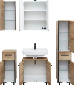 Saphir Badmöbel-Set »Quickset 395 5-teilig, Waschbeckenunterschrank mit LED-Spiegelschrank« 5 Stk. tlg.