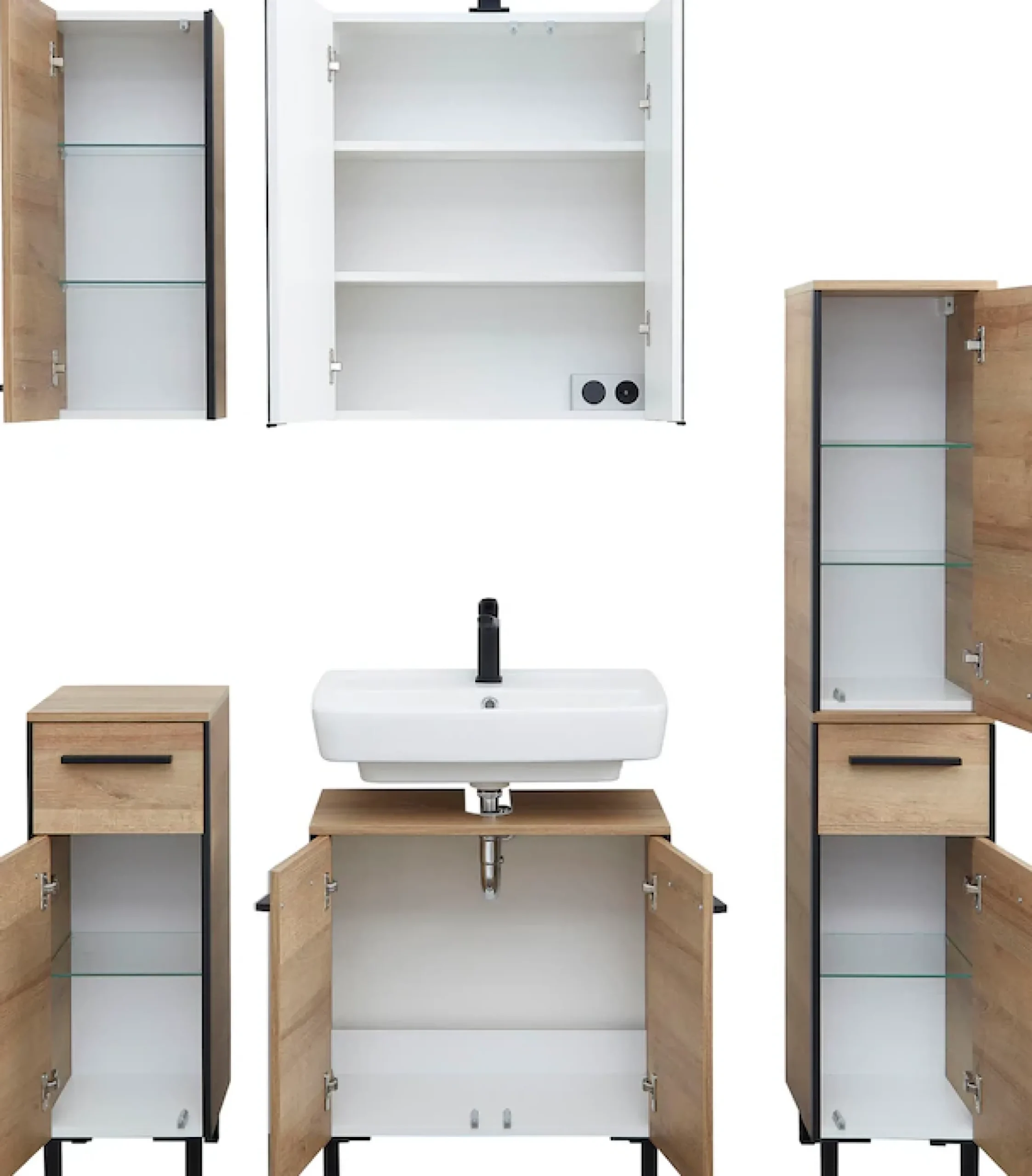 Saphir Badmöbel-Set »Quickset 395 5-teilig, Waschbeckenunterschrank mit LED-Spiegelschrank« 5 Stk. tlg.