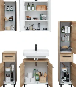 Saphir Badmöbel-Set »Quickset 395 5-teilig, Waschbeckenunterschrank mit LED-Spiegelschrank« 5 Stk. tlg.