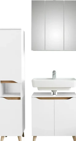 Saphir Badmöbel-Set »Quickset 3-teilig, Waschbeckenunterschrank mit LED-Spiegelschrank« 7 Stk. tlg.